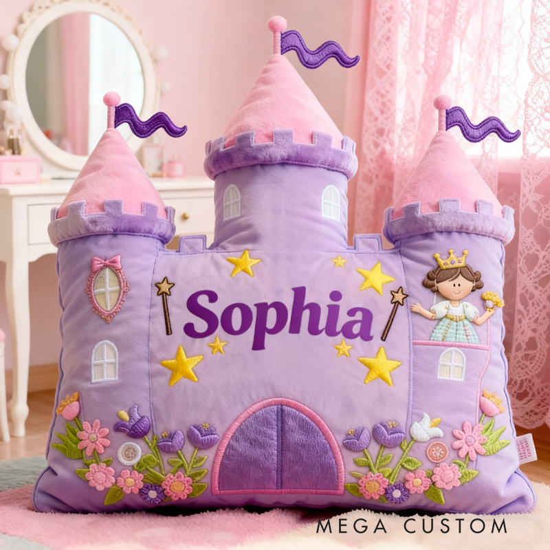 Personalized Cartoon Princess Castle with Name Graphic 3D Print Pillow Christmas Gift for Kids 