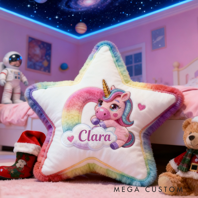 Personalized Cartoon Pink Dream Horse Initials with Name Graphic 3D Print Pillow Christmas Gift for Kids 