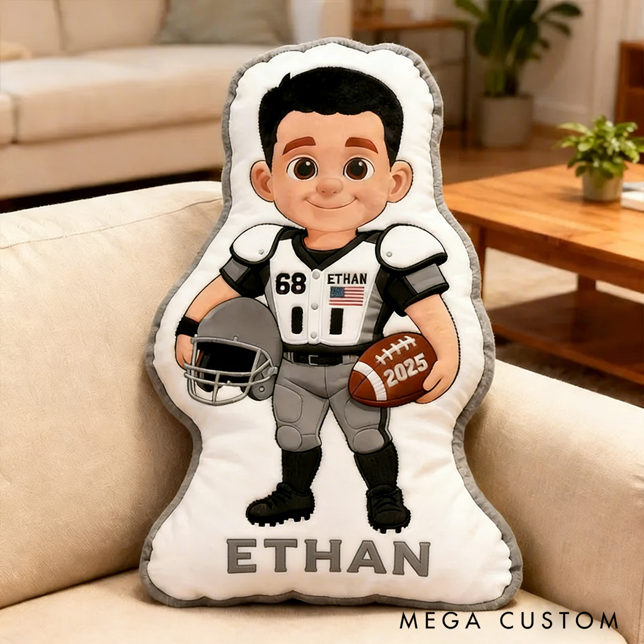 Personalized Football Player Pillow with Custom Name, Number, and Year
