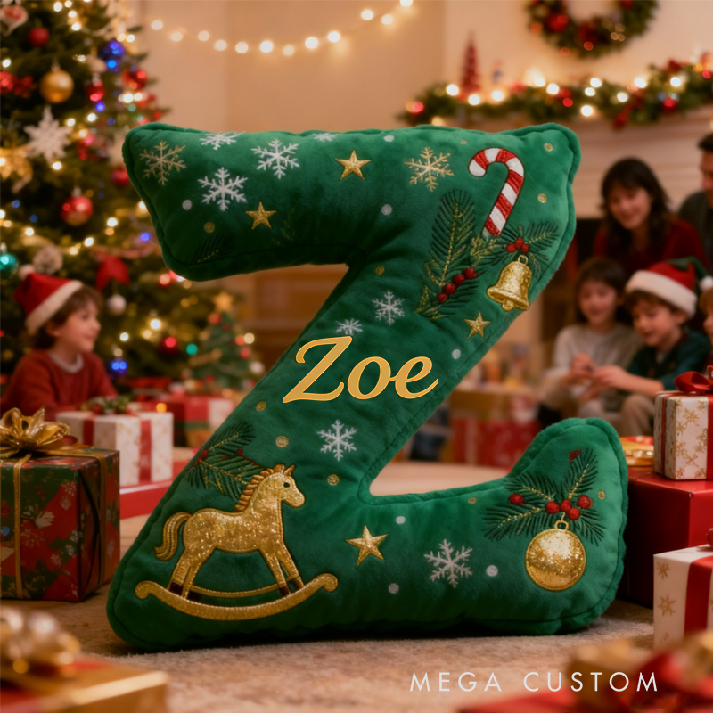 Personalized Christmas Letter with Name Pillow Festive Holiday Decor Graphic 3D Print Cozy Custom Cushion for Living Room Soft Decorative Gift for Kids Family