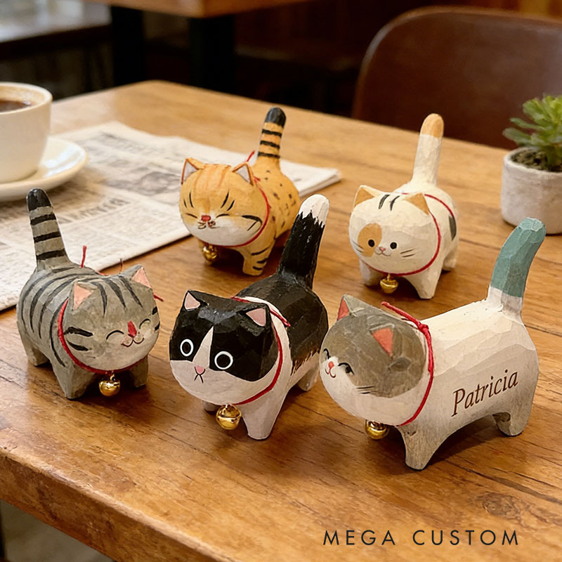 Personalized Handmade Wooden Cat Ornament Wood Cat Figurine Unique Cat Lover Gift