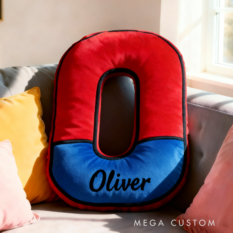Personalized Cute Red and Blue Spider Web Initial Name Pillow Christmas Gift for Kids Family