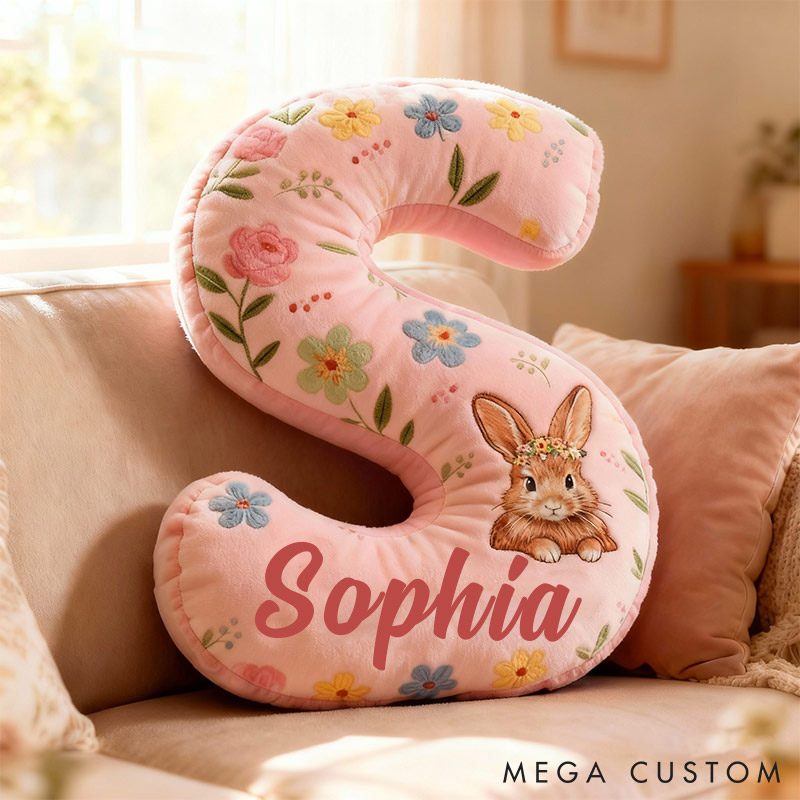 Personalized GirlFriend Flower Floral Rabbit Pink Pillow Custom Name Cushion Valentine's Gift for GirlFriend Christmas Gift for Her for Flower Girl