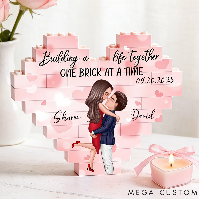 Personalized Couple Heart Building Block Puzzle Building a Life Together One Brick at a Time Blocks Valentine's Day Gift Anniversary Gift For Him Her