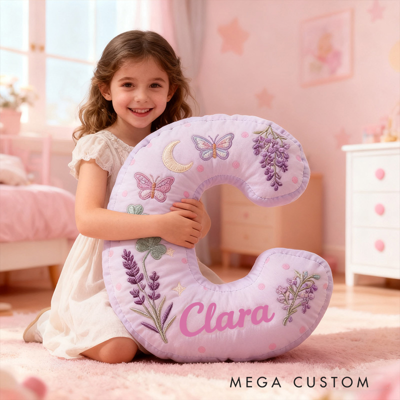 Personalized Purple Butterfly Star Lavender Letter Initial Custom Name Soft Decorative Gift Cozy Girls Room Sweet Alphabet Graphic 3D Print Pillow