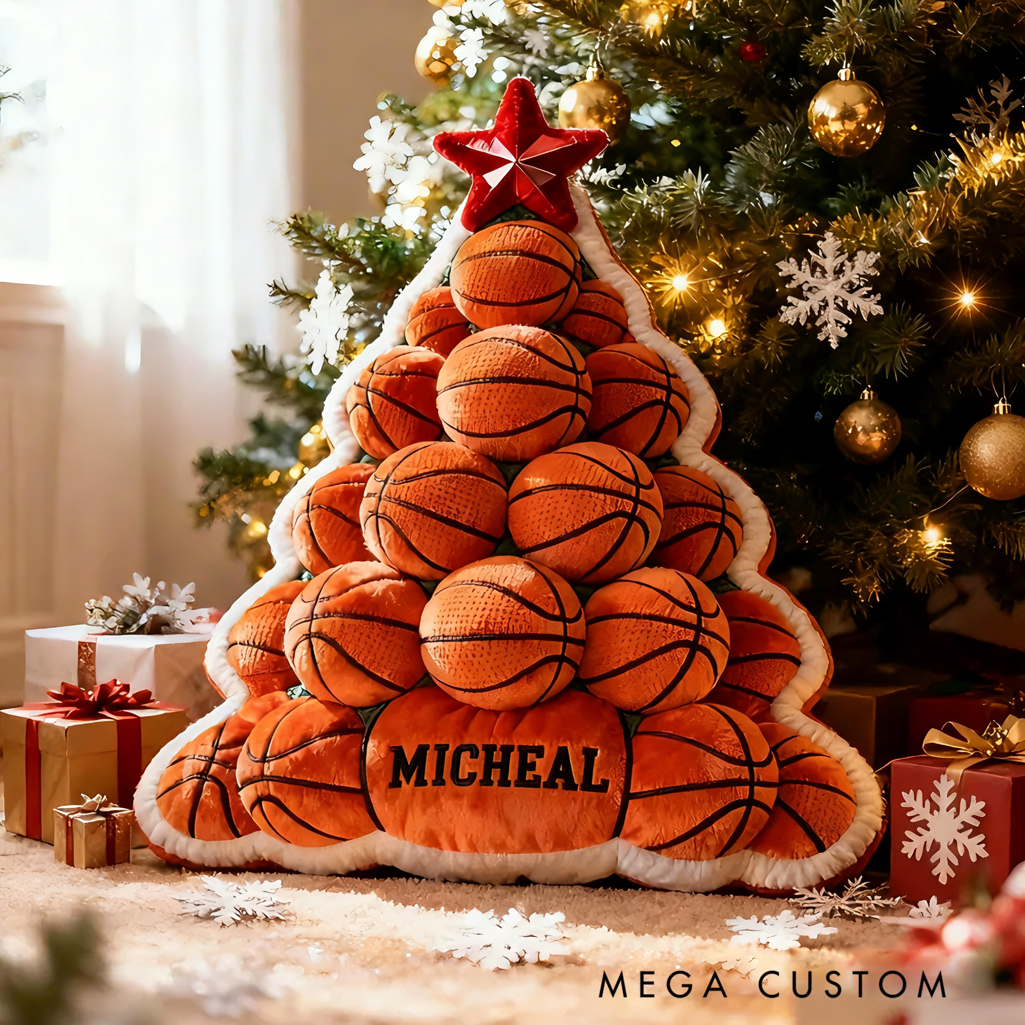Personalized Graphic3DPrint Basketball Christmas Tree Pillow with Custom Name for Sports Lovers
