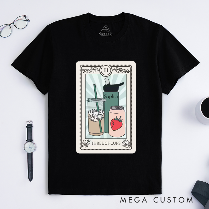 Personalized Three Drink Cups Classic T-Shirts Custom Name Friendship Gift Unique Iced Coffee Water Bottle Strawberry Soda Unisex Tee 