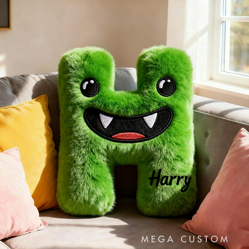 Personalized Funny Letter Cartoon Face Name Custom Kids Gift Bright Color Soft Playful Decorative Graphic 3D Print Pillow