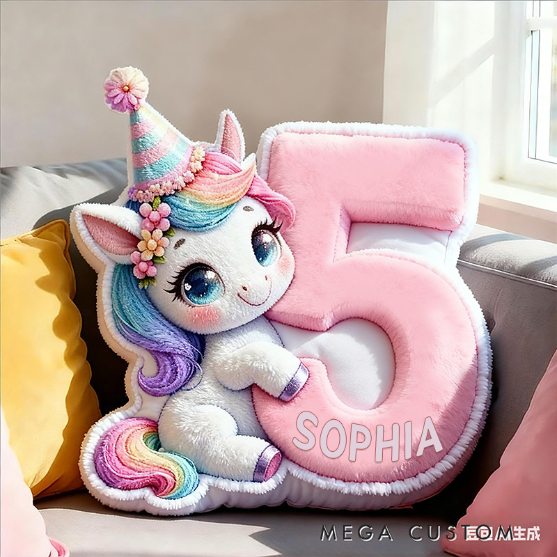 Personalized Rainbow Number Custom Name Soft Decorative Gift Cute Baby Birthday Nursery Room Colorful Graphic 3D Print Pillow