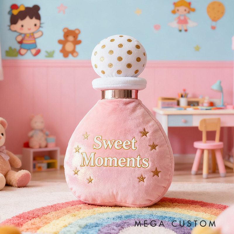 Personalized Perfume Bottle Star Custom Name Soft Decorative Gift Elegant Princess Style Cozy Bedroom Dream Pink Luxury Lovely Graphic 3D Print Pillow