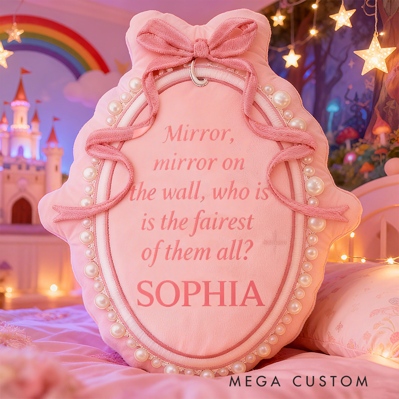 Personalized Princess Mirror Shape Custom Name Soft Decorative Gift Fairytale Princess Style Elegant Nursery Room Charming Quote Graphic 3D Print Pillow