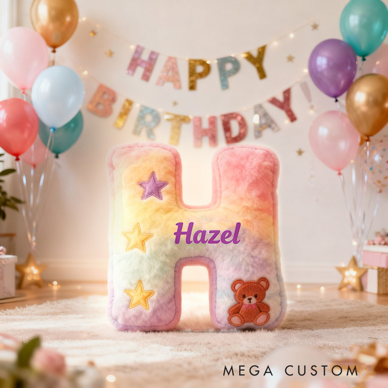 Personalized Rainbow Letter Birthday Gift Cute Name Custom Kids Room Colorful Soft Decorative Graphic 3D Print Pillows