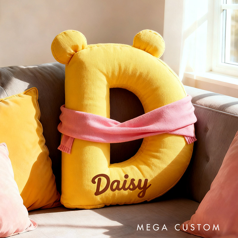 Personalized Bear Letter Name Custom Kids Gift Cute Yellow Soft Cozy Decorative Graphic 3D Print Pillow Gift for Kids Family