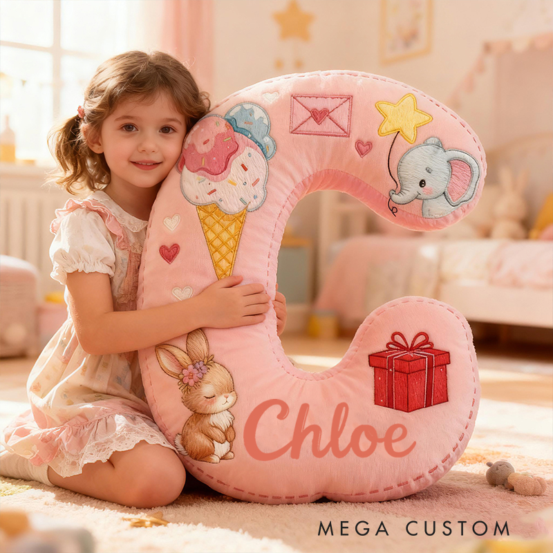 Personalized Ice Cream Elephant Gift Custom Name Soft Decorative Sweet Princess Style Cozy Nursery Room Dream Pink Lovely Magic Graphic 3D Print Pillow