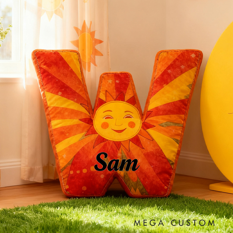 Personalized Sun Letter Custom Name Soft Decorative Gift Bright Sunshine Style Cozy Nursery Warm Smile Cheerful Daylight Cute Happy Energy Graphic 3D Print Pillow