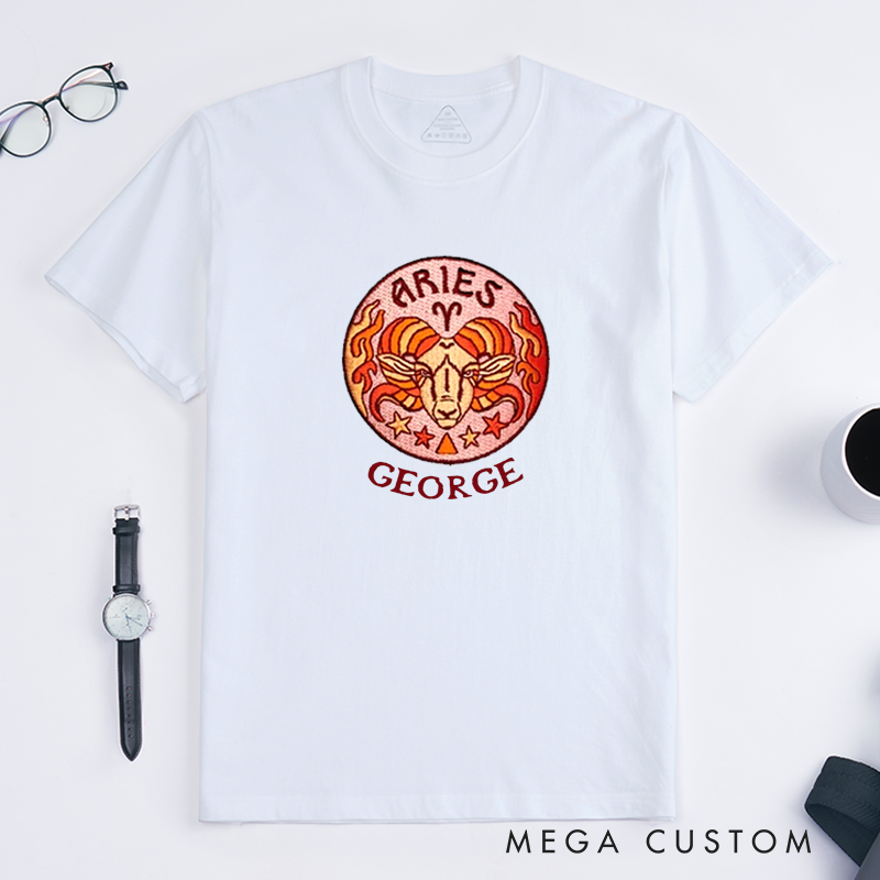 Personalized Aries T-Shirt Custom Zodiac Ram Design Classic Unisex Astrology Tee Unique Birthday Gift for Men Women Personalized Name Shirt