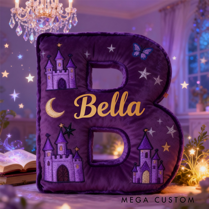 Personalized Dreamy Purple Castle with Name Graphic 3D Print Pillow Christmas Gift for Kids Birthday Gift