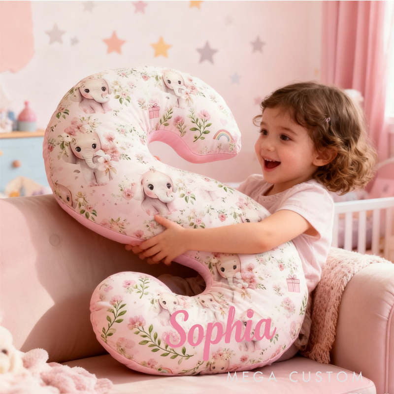 Personalized Watercolor Pink Elephant with Name Graphic 3D Print Pillow Christmas Gift for Kids Birthday Gift