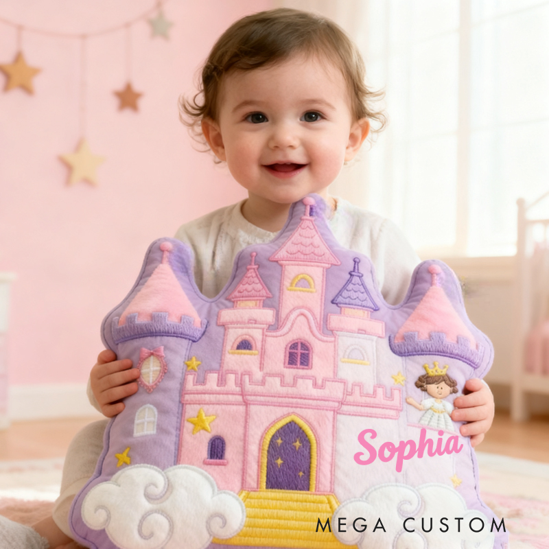 Personalized Cartoon Princess Cloud Castle with Name Graphic 3D Print Pillow Christmas Gift for Kids 