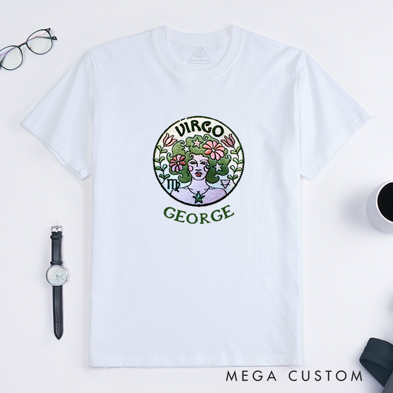 Personalized Virgo Zodiac Classic T-Shirt Astrology Gift Custom Name Star Sign Birthday Present Unisex Horoscope Tee