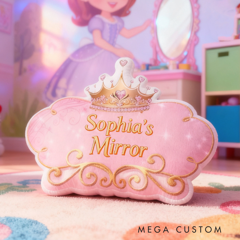 Personalized Pink Princess Mirror with Name Graphic 3D Print Pillow Christmas Gift for Kids 
