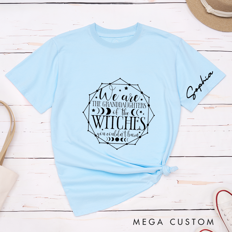 Personalized Witch Granddaughter T-Shirt Custom Name and Date Inspirational Womens Empowerment Spell Blessing Gift 