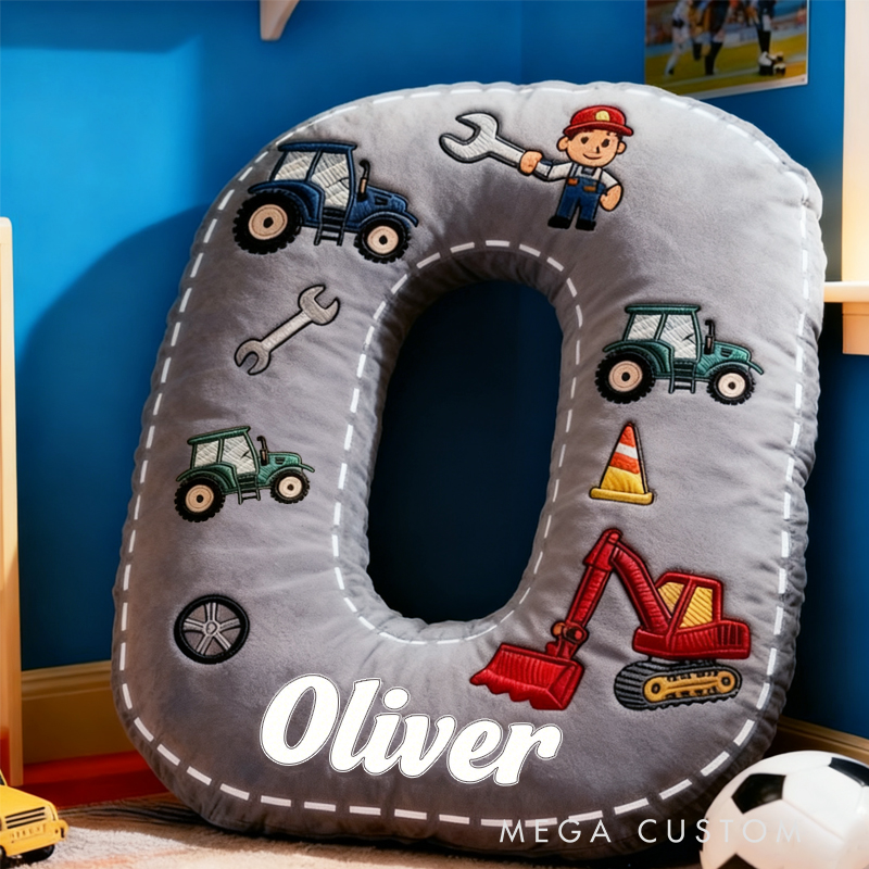 Personalized Cute Tractor Initials with Name Graphic 3D Print Pillow Christmas Gift for Kids Birthday Gifts