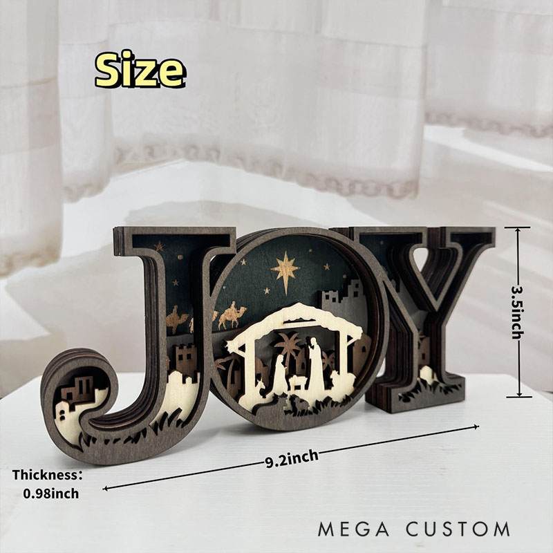 Personalized 3D Carved Wooden JOY Letter Ornaments Religious Christian Gift