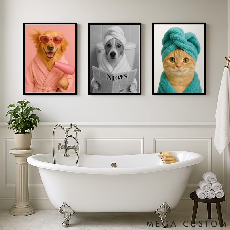 Personalized Pet Lover Custom Pet Portrait Bathroom Art Pet Portrait
