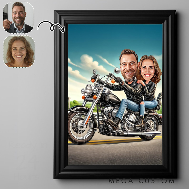  Personalized Chopper Couple Portrait Personalized Biker Caricature Motorcycle Couple Drawing Funny Gift for Motorcycle Lovers or Anniversaries