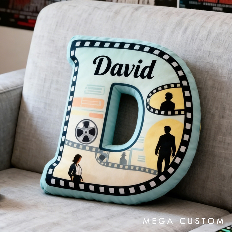 Personalized Film Reel Couple Pillow for Movie Lovers Initial Pillow Valentine's Day Birthday Party Gift for Kids and Movie Lovers