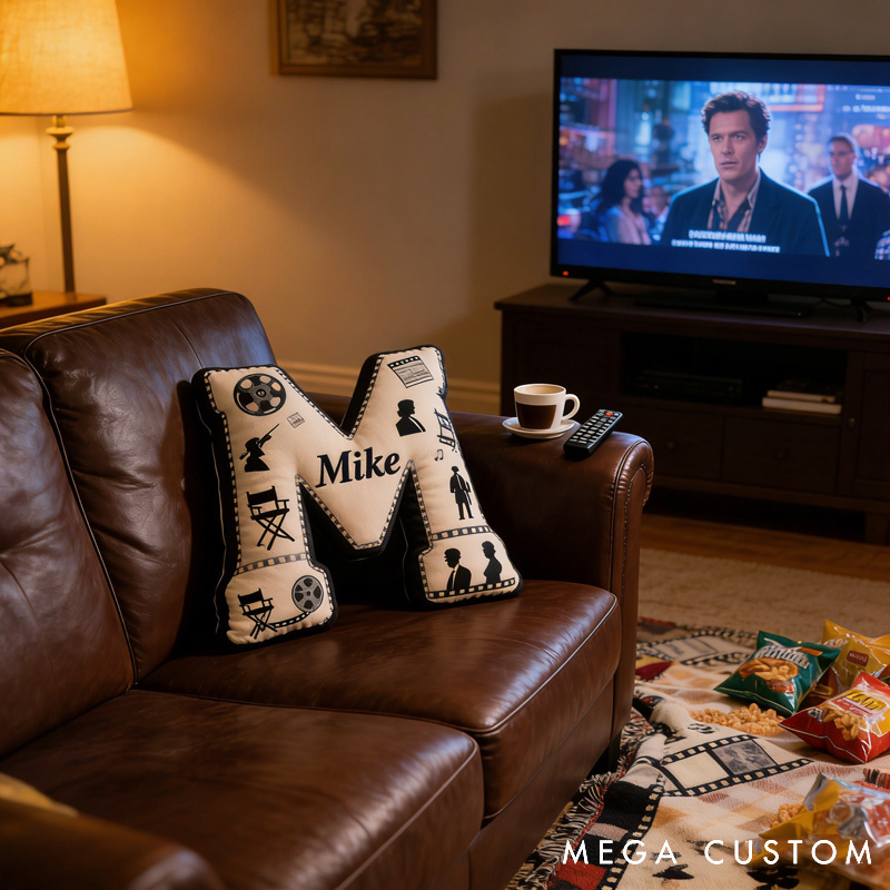 Personalized Film Reel Couple Pillow for Movie Lovers Initial Pillow Valentine's Day Birthday Party Gift for Filmmakers