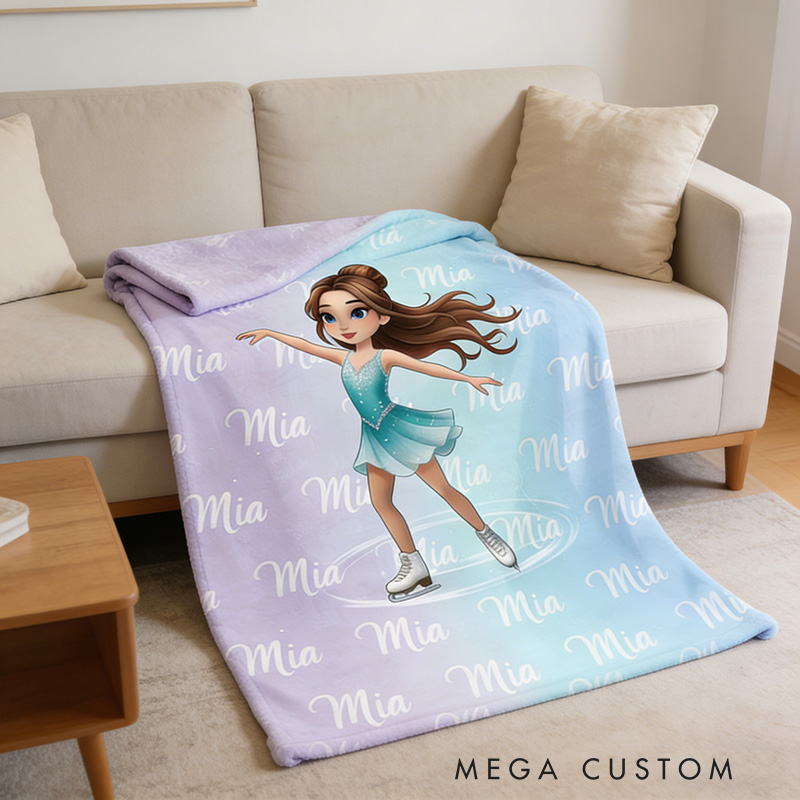 Personalized Figure Skating Cartoon Character Soft Throw Blanket with Your Name Daily Training Match Day Team Gift for Figure Skaters and Coaches