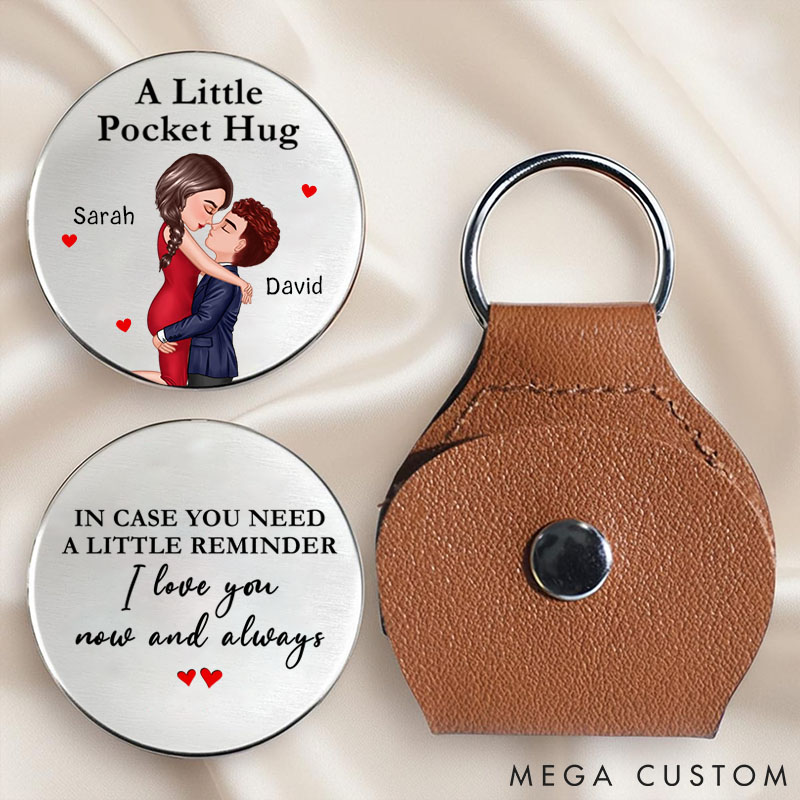 Personalized Couple Leather Pocket Hug Custom Reminder I Love You Pocket Hug Valentines Anniversary Gift for Her Him Husband Gift