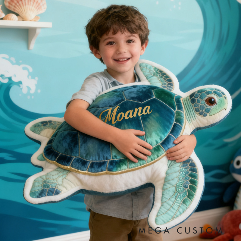 Personalized Blue Flashing Sea Turtle with Name Graphic 3D Print Pillow Christmas Gift for Kids Birthday Gift