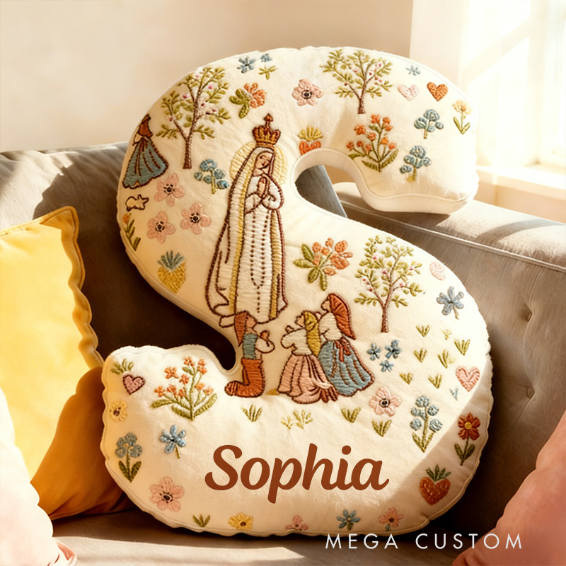 Personalized Our Lady of Fatima Letter Pillow with Custom Name Graphic 3D Print Pillow Home Decor Religious Gift Catholic Gift