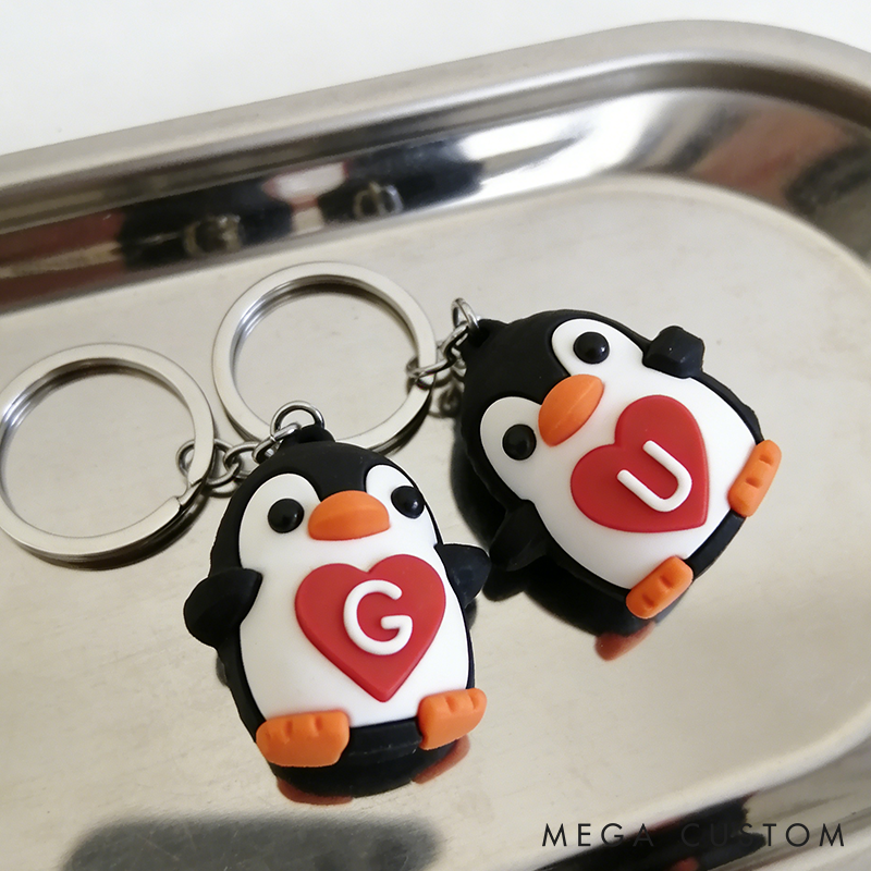 Personalized 3D Printed Penguin Couple Keychain Valentines Day for Couple Gift for Her
