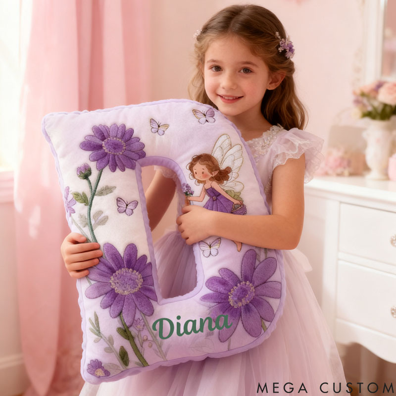 Personalized Flower Girl Purple Floral Fairy Graphic 3D Printed Pillow Custom Girl friend Name Cushion Valentine's Day Gift Christmas Gift for Her