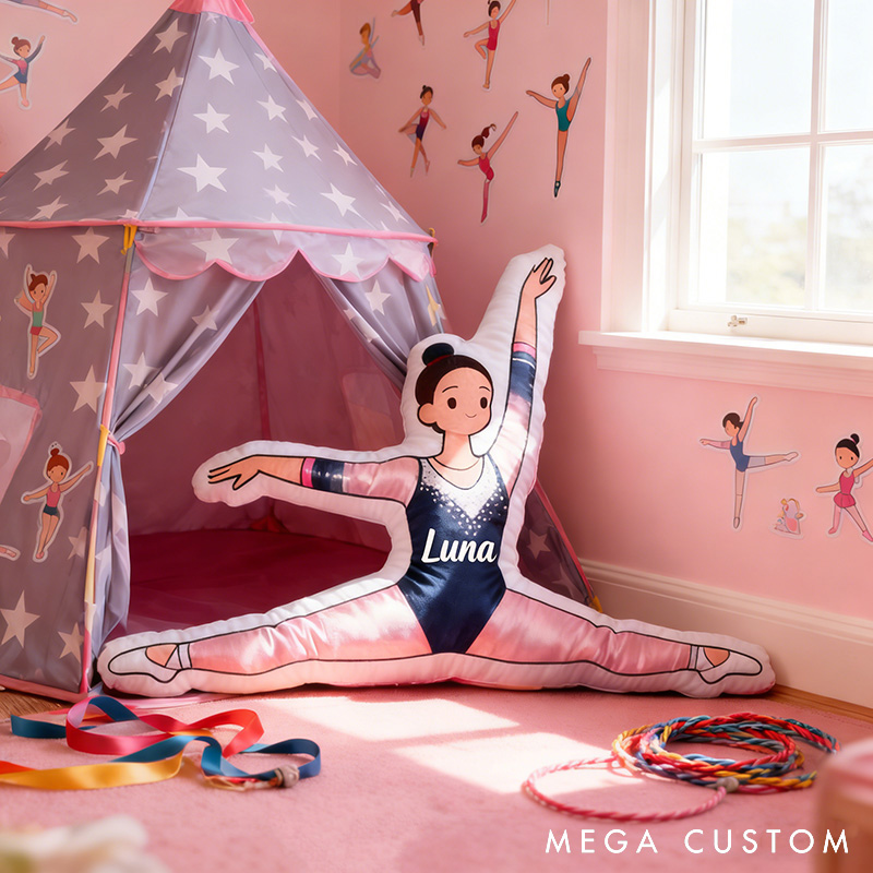 Personalized Gymnastics Girl Pillow with Name Soft Stuffed Toy for Kids and Gymnastics Enthusiasts Unique Decorative Cushion for Girls' Room