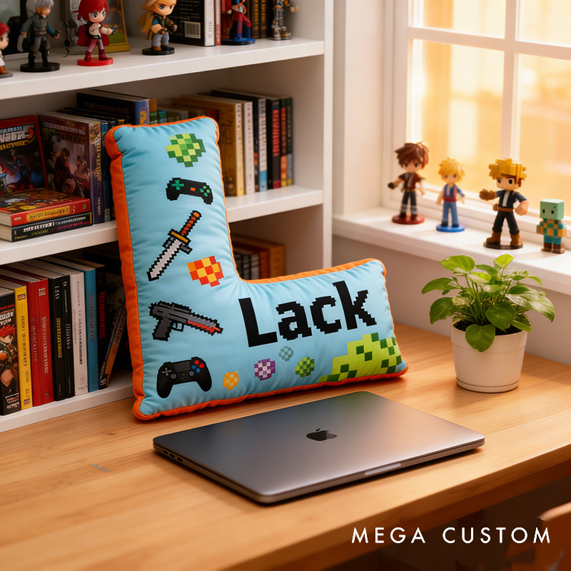 Personalized Game Controller Pixels Letter Pillow with Your Name Perfect Gift for Gamers and Kids