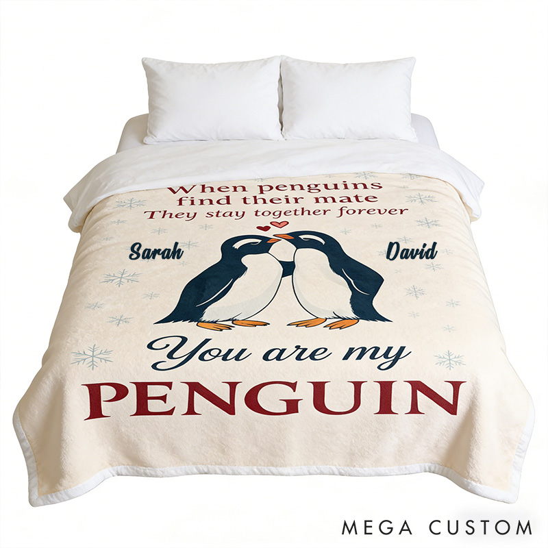 Personalized You Are My Penguin Couple Blanket Custom Names Cozy Gifts for Couple for Wife Husband Valentine's Gifts for Girlfriend Boyfriend