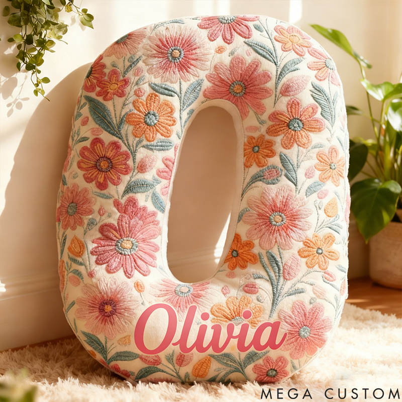 Personalized Flower Girl Pink Vibrant Floral 26 Letters Pillow Custom Girl friend Graphic 3D Printed Cushion Christmas Valentine's Day Gift for Her
