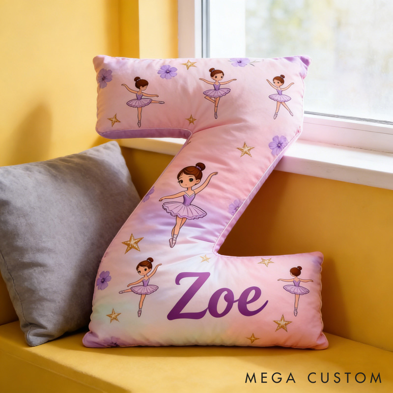 Personalized Ballet Dancers Cartoon Pillow with Name Soft Stuffed Toy for Kids and Ballet Dancer Unique Decorative Cushion for Girls' Room