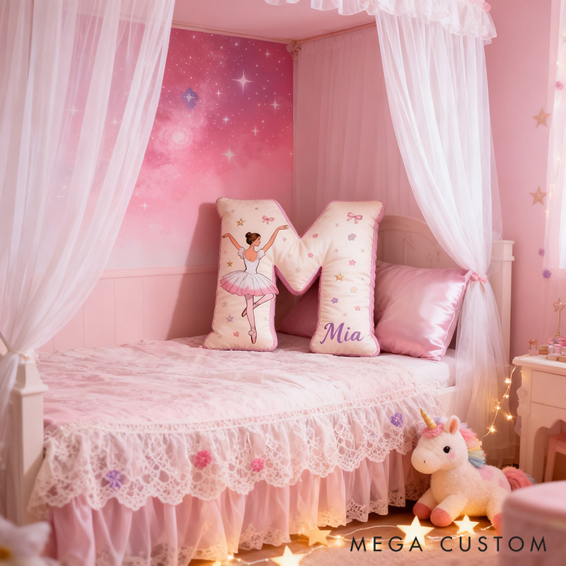 Personalized Ballet Dancers Cartoon Letter Pillow with Name Soft Stuffed Toy for Kids and Ballet Dancer Unique Decorative Cushion for Girls' Room