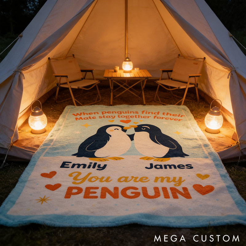 Personalized You Are My Penguin Couple Blanket Custom Names Cozy Gifts for Couple for Wife Husband Valentine's Gifts for Girlfriend Boyfriend