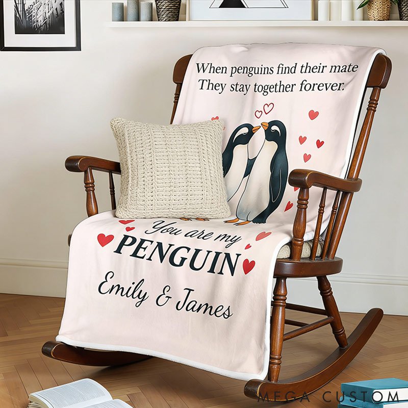 Personalized You Are My Penguin Couple Blanket Custom Names Cozy Gifts for Couple for Wife Husband Valentine's Gifts for Girlfriend Boyfriend