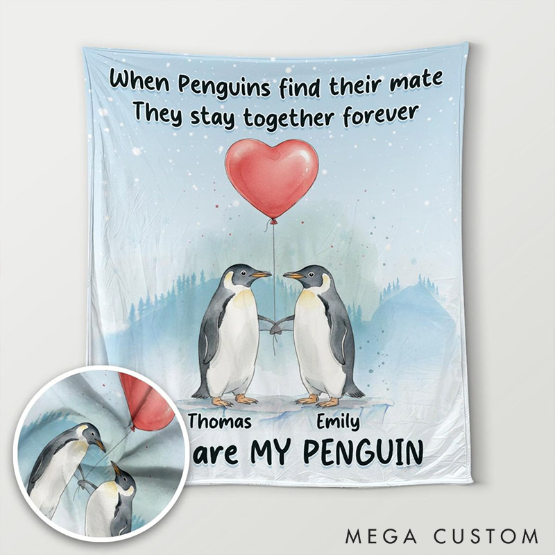 Personalized You Are My Penguin Couple Blanket Custom Names Cozy Gifts for Couple for Wife Husband Valentine's Gifts for Girlfriend Boyfriend