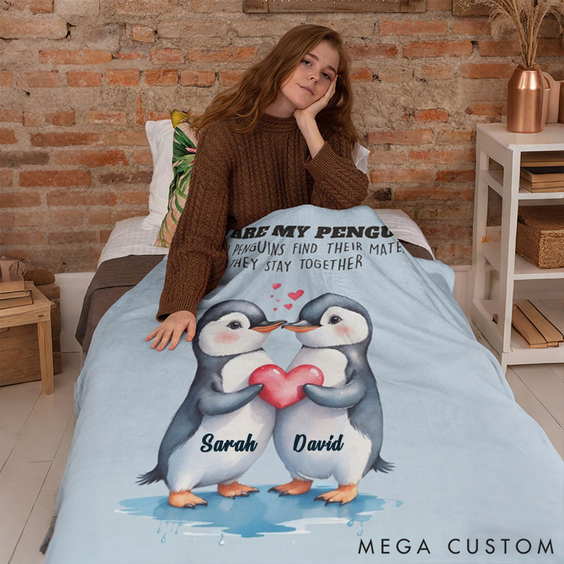 Personalized You Are My Penguin Couple Blanket Custom Names Cozy Gifts for Couple for Wife Husband Valentine's Gifts for Girlfriend Boyfriend