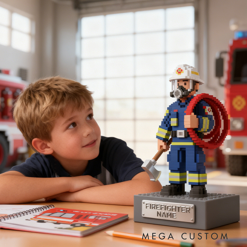 Personalized Firefighter Pixel-Style Desktop Figurine Gift for Firefighting Fans