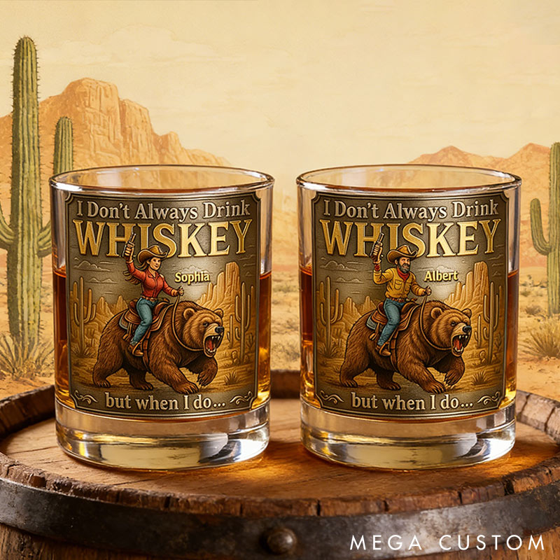 Personalized 3D-Like Cowfolk Couple Whiskey Glass Wild Spirit Whiskey Glass Valentines Gift for Husband Wife Romantics Gift for Boyfriend Girlfriend